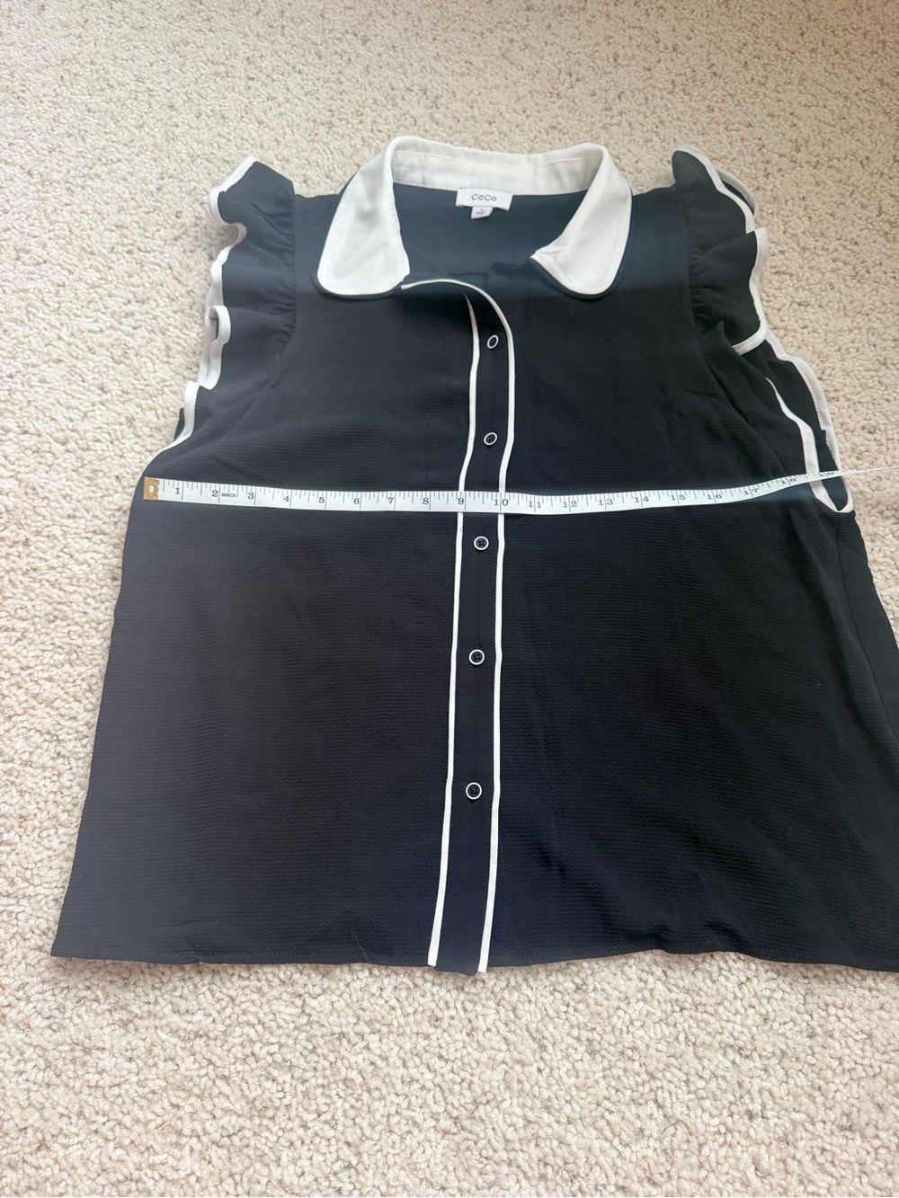 CeCe Black Blouse with White Contrast Collar & Piping